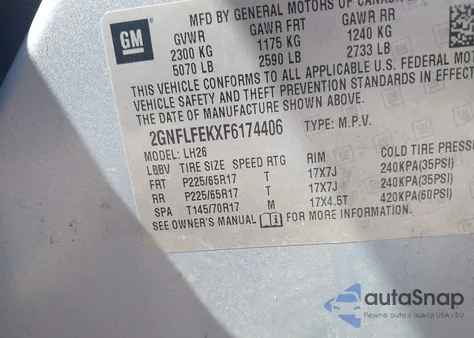 2015 Chevrolet Equinox 1Lt from USA, damaged, VIN 2GNFLFEKXF6174406